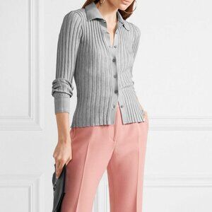 New Altuzarra Campbell Rib-Knit Cardigan Sweater Top ~ Ivory Large L